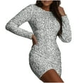 thumbnail image 1 of Womens Long Sleeve Round Neck Sequin Sparkle Velvet Mini Dress Sexy V Hollow Out Backless Y2k Going Out Party Dress, 1 of 6