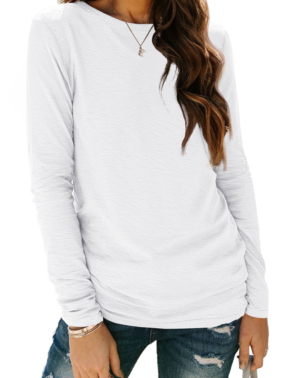 SUNBS Long Sleeve Shirts for Women Crew Neck Fashion Casual Pullover Ladies Tops Clothes
