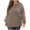 thumbnail image 1 of Womens Long Sleeve Round Neck Shirts Basic Tee Fall Tops Outfits Clothes Plus Size Brown L, 1 of 7