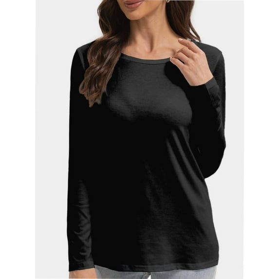 Womens Long Sleeve Round Neck Shirts Casual Basic Tops Tee Shirts Fall Winter Tops