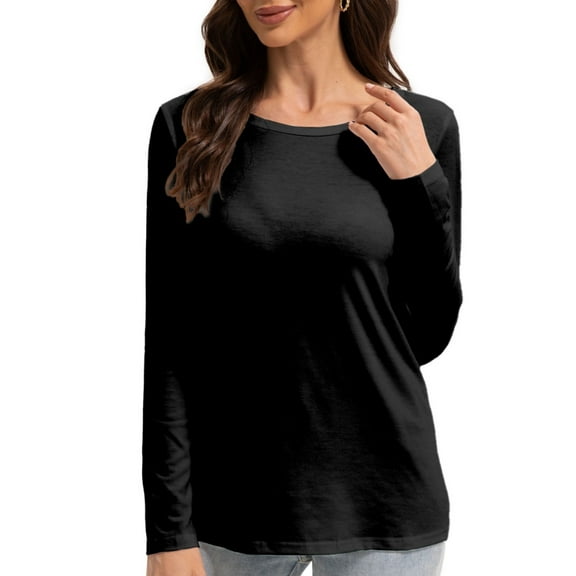 Womens Long Sleeve Round Neck Shirts Casual Basic Tops Tee Shirts Fall Winter Tops