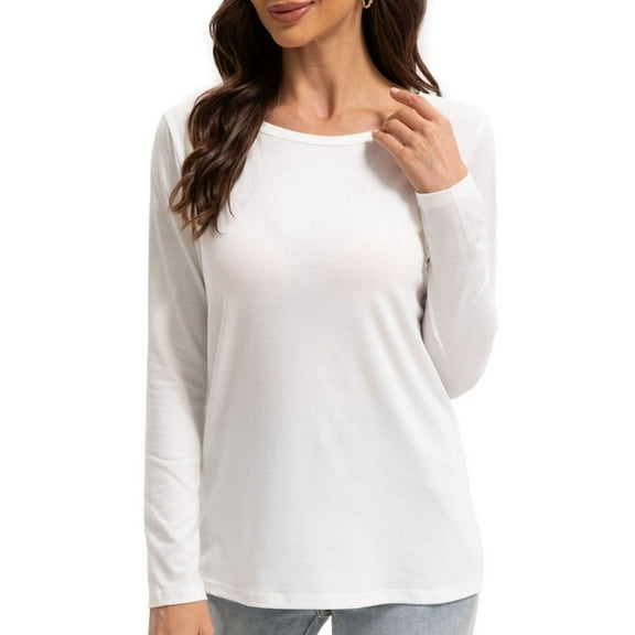 Womens Long Sleeve Round Neck Shirts Casual Basic Tops Tee Shirts Fall Winter Tops