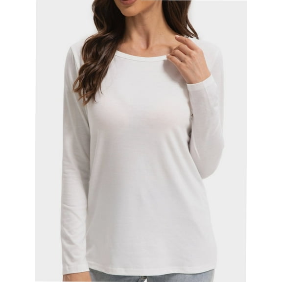 Women's Long Sleeve Round Neck T-Shirt - Casual Basic Top for Fall & Winter
