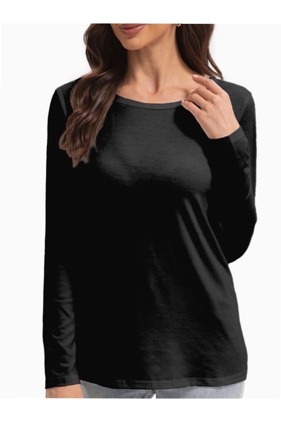 Womens Long Sleeve Round Neck Shirts Casual Basic Tops Tee Shirts Fall Winter Tops