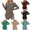thumbnail image 1 of Womens Long Sleeve Round Neck Shirts Side Split Basic Loose Tunic Tops Casual Long T Shirts for Leggings for Women M, 1 of 9