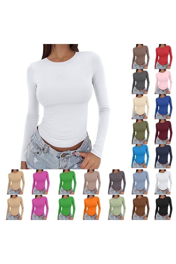 Womens Long Sleeve Round Neck Slim Fit Sweater Basic Outdoor Athletic Wear Comfortable Sports Top