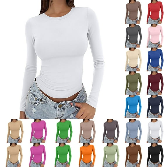 Womens Long Sleeve Round Neck Slim Fit Sweater Basic Outdoor Athletic Wear Comfortable Sports Top