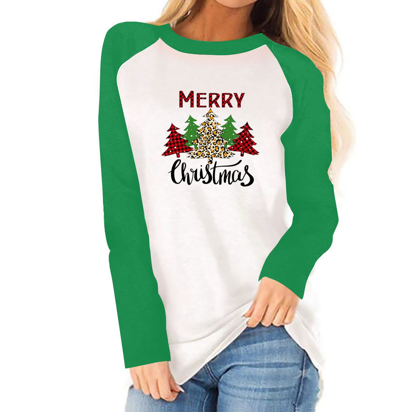Womens Long Sleeve Round Neck Tshirts Women's Christmas Shirt Holiday