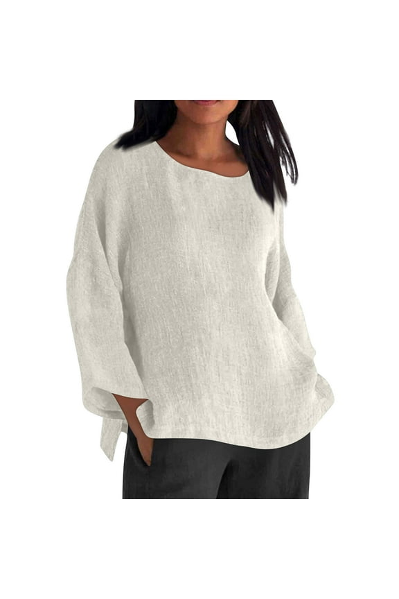 Womens Long Sleeve Round-neck Basic Shirts Solid Color Casual Plus Size Price Reduction Alert 50% Off!