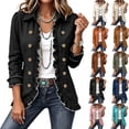 thumbnail image 1 of Womens Long Sleeve Ruffle Button Front Cardigan Jacket Lightweight Open Front Layered Top Structured Collar Casual Outerwear Fall Jackets for Women, 1 of 7