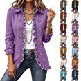 thumbnail image 1 of Womens Long Sleeve Ruffle Button Front Cardigan Jacket Lightweight Open Front Layered Top Structured Collar Casual Outerwear Fall Jackets for Women, 1 of 7