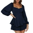 thumbnail image 1 of Womens Long Sleeve Ruffled Romper Jumpsuits Wide Sweetheart Neck Tiered Dress Shorts Spring Clothing 2023, 1 of 5