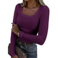 thumbnail image 1 of Womens Long Sleeve Scoop Neck Ribbed Knit Fitted Casual Tops Tee Slim Basic Shirts, 1 of 5