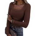 thumbnail image 1 of Womens Long Sleeve Scoop Neck Ribbed Knit Fitted Casual Tops Tee Slim Basic Shirts, 1 of 5