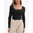 thumbnail image 1 of Womens Long Sleeve Scoop Neck Ribbed Knit Fitted Casual Tops Tee Slim Basic Shirts, 1 of 6