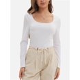 thumbnail image 1 of Womens Long Sleeve Scoop Neck Ribbed Knit Fitted Casual Tops Tee Slim Basic Shirts, 1 of 6