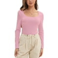 thumbnail image 1 of Womens Long Sleeve Scoop Neck Ribbed Knit Fitted Casual Tops Tee Slim Basic Shirts, 1 of 6