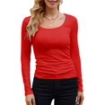thumbnail image 1 of Womens Long Sleeve Scoop Neck Ribbed Knit Tops Casual Slim Fitted Basic Shirts, 1 of 4