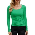 thumbnail image 1 of Womens Long Sleeve Scoop Neck Ribbed Knit Tops Casual Slim Fitted Basic Shirts, 1 of 4