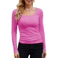 thumbnail image 1 of Womens Long Sleeve Scoop Neck Ribbed Knit Tops Casual Slim Fitted Basic Shirts, 1 of 4