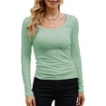 thumbnail image 1 of Womens Long Sleeve Scoop Neck Ribbed Knit Tops Casual Slim Fitted Basic Shirts, 1 of 4