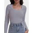 thumbnail image 1 of Womens Long Sleeve Scoop Neck Shirts Knit Tops Slim Fitted Tees Basic Casual Fall Outfits, 1 of 6