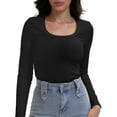 thumbnail image 1 of Womens Long Sleeve Scoop Neck Shirts Knit Tops Slim Fitted Tees Basic Casual Fall Outfits, 1 of 6