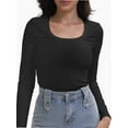 thumbnail image 1 of Womens Long Sleeve Scoop Neck Shirts Knit Tops Slim Fitted Tees Basic Casual Fall Outfits, 1 of 6