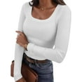 thumbnail image 1 of Womens Long Sleeve Scoop Neck Shirts Knit Tops Slim Fitted Tees Basic Casual Fall Outfits, 1 of 6