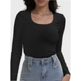 thumbnail image 1 of Womens Long Sleeve Scoop Neck Shirts Knit Tops Slim Fitted Tees Basic Casual Fall Outfits, 1 of 6