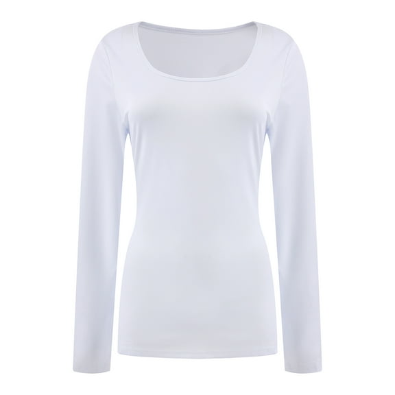 Womens Long Sleeve Scoop Neck Tops Casual Slim Fitted Basic Shirts