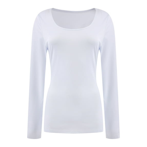 Womens Long Sleeve Scoop Neck Tops Casual Slim Fitted Basic Shirts