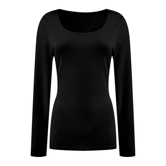 Womens Long Sleeve Scoop Neck Tops Casual Slim Fitted Basic Shirts