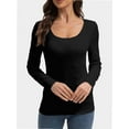 thumbnail image 1 of Womens Long Sleeve Scoop Neck Tops Casual Slim Fitted Basic Shirts, 1 of 6
