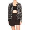 thumbnail image 1 of Anna-Kaci Womens Sequin Long Sleeve Front Zip Jacket with Ribbed Cuffs Small Black With White Stripe, 1 of 6
