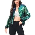 thumbnail image 1 of Womens Long Sleeve Sequin Front Zip Jacket Long Sleeve Ribbed Cuffs Outerwear Tops, 1 of 5