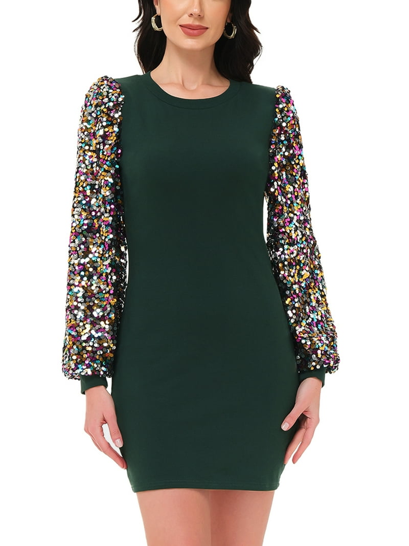 long sleeve green sequin mini dress ZAPAKA Women Green Homecoming Dress Sequin Square Neck Short Prom Dress with Long Sleeves, Dark Green / US4