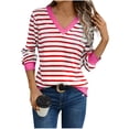 thumbnail image 1 of Womens Long Sleeve Shirt Casual Striped Tops Color Block V-Neck Blouses Tunic Top Spring Fall Outfits Pullover, 1 of 6