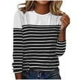 thumbnail image 1 of Womens Long Sleeve Shirt Spring Fall Fashion Tops Plus Size Striped Colorblock Pullover Tunic Top, 1 of 1
