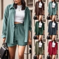 thumbnail image 1 of Womens Long Sleeve Shirt Suit Two Piece Sets Summer Cruise Outfits Loungewear Oversized Vacation Workout Shorts Sets Sweatsuit, 1 of 5