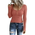 thumbnail image 1 of Womens Long Sleeve Shirt Women Long Sleeve Henley T Shirts Button Down Slim Fit Tops Scoop Neck Ribbed Knit Shirts, 1 of 7