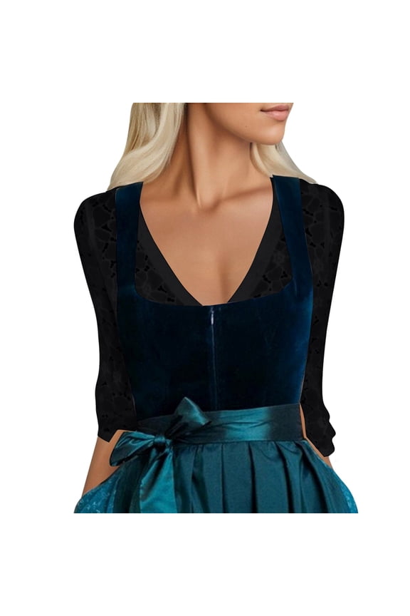Womens Long Sleeve Shirt Women Tops Trendy Women's Oktoberfest Dirndl Lace Trim Top Stylish and Comfortable Layering Option
