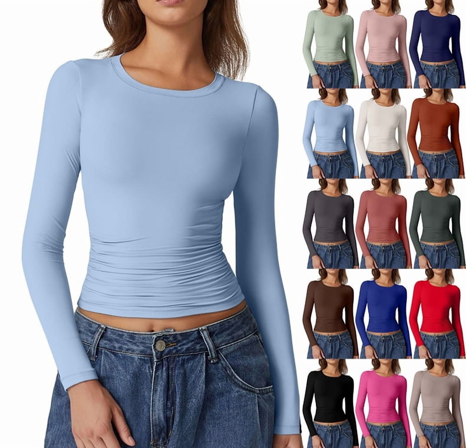 Womens Long Sleeve Shirts Basic Compression Going Out Crop Tops