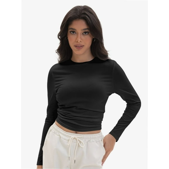 Womens Long Sleeve Shirts Basic Crop Tops Going Out Fall Fashion Slim Fit