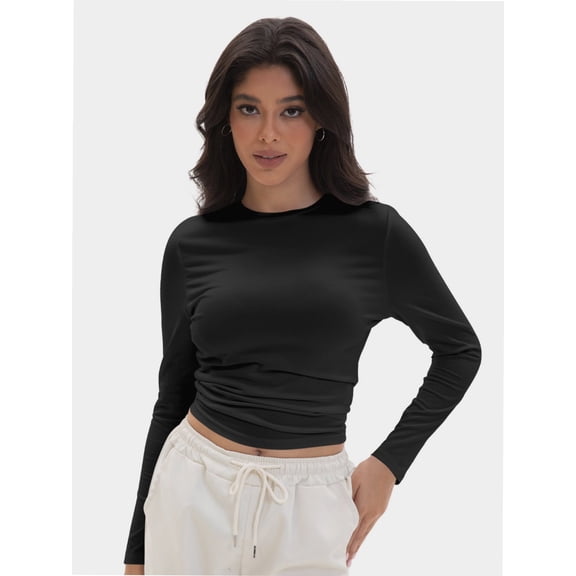 Womens Long Sleeve Shirts Basic Crop Tops Going Out Fall Fashion Slim Fit
