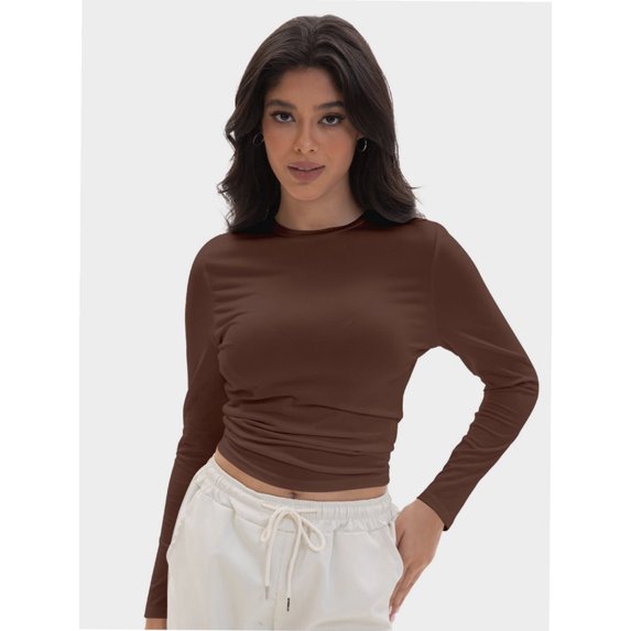 Womens Long Sleeve Shirts Basic Crop Tops Going Out Fall Fashion Slim Fit