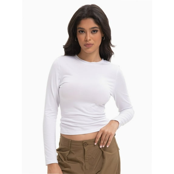 Womens Long Sleeve Shirts Basic Crop Tops Going Out Fall Fashion Underscrubs Layer Slim Fit Tops