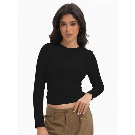 Womens Long Sleeve Shirts Basic Crop Tops Going Out Fall Fashion Underscrubs Layer Slim Fit Tops