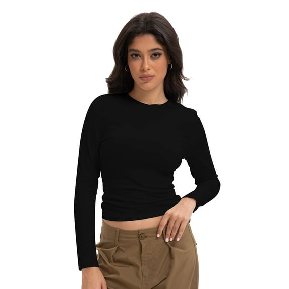 Womens Long Sleeve Shirts Basic Crop Tops Going Out Fall Fashion Underscrubs Layer Slim Fit Tops