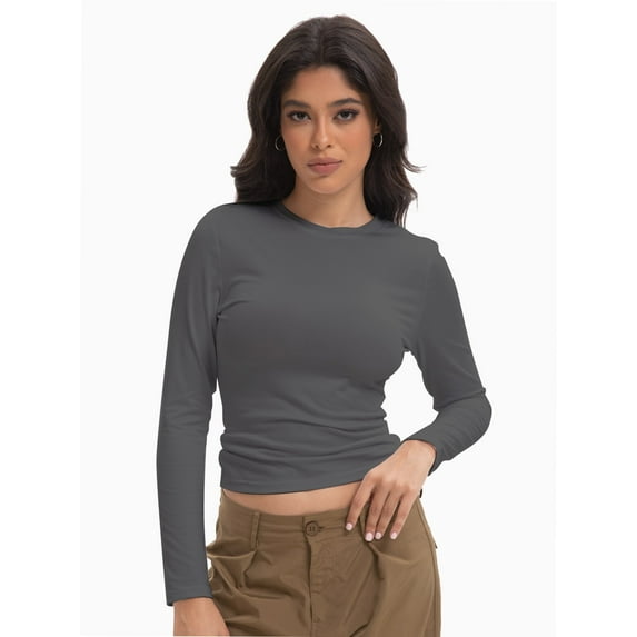 Womens Long Sleeve Shirts Basic Crop Tops Going Out Fall Fashion Underscrubs Layer Slim Fit Tops